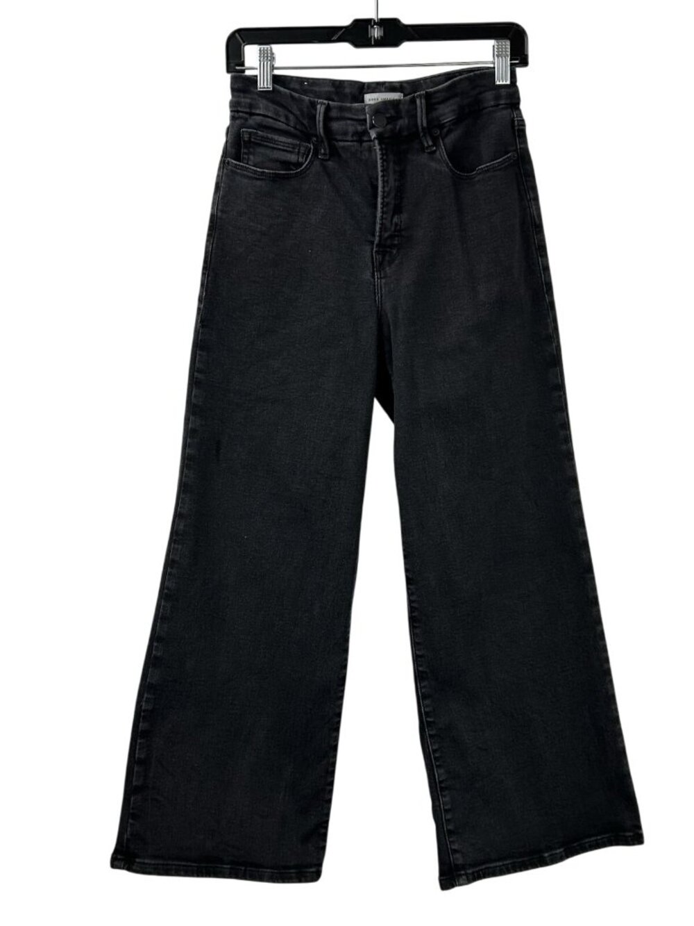 GOOD AMERICAN Good Waist Cropped Palazzo Never Fade Jeans Black Womens Size 4/27 - Picture 4 of 16
